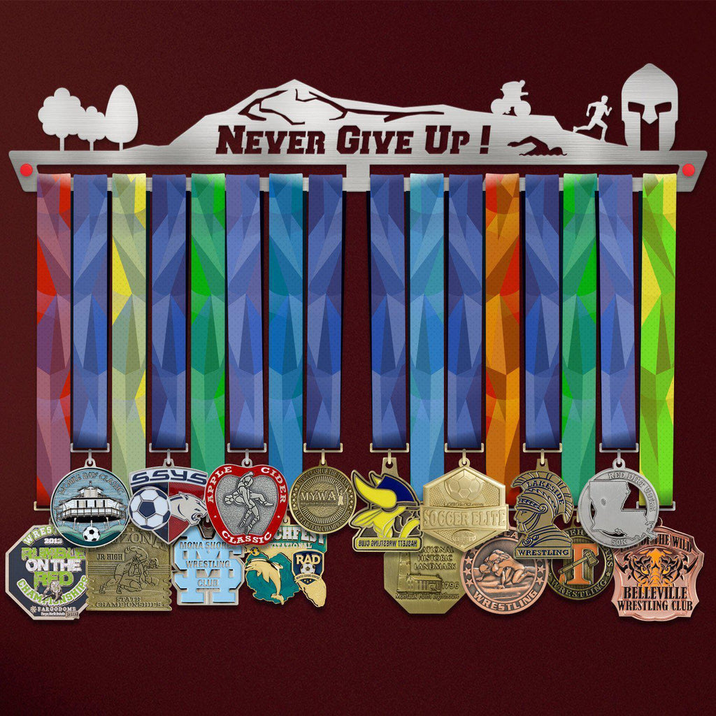 Never Give Up Trailscape Medal Hanger Display-Medal Display-Victory Hangers®